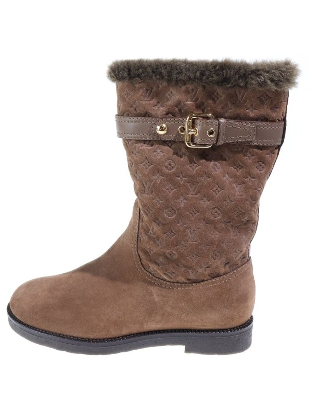 Louis Vuitton Monogram Suede Leather Fleece Shearling Boots Brown